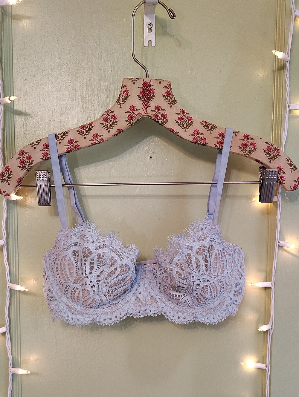 Women's Victoria's Secret Country Blue Lace Dream Angels Push Up No Padding 32D